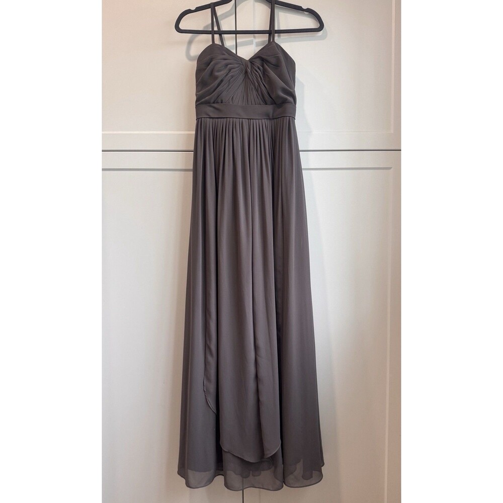 Jenny Yoo Collection Spaghetti Strap Chiffon Gown Gray Bridesmaid Dress Size 2